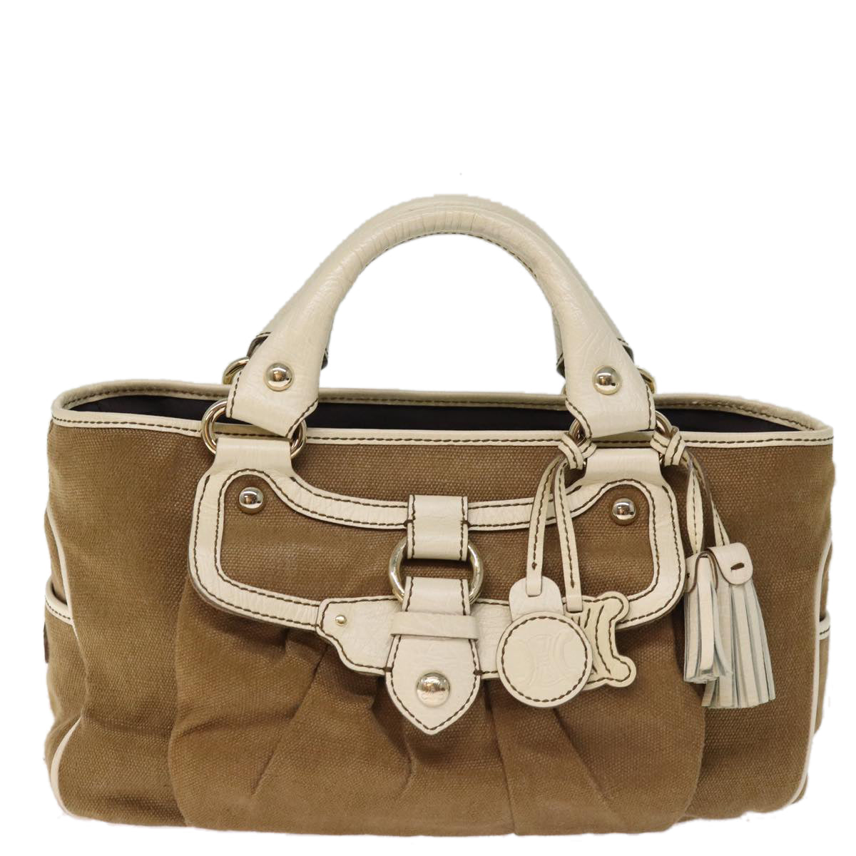 CELINE Hand Bag Canvas Brown Auth 75136