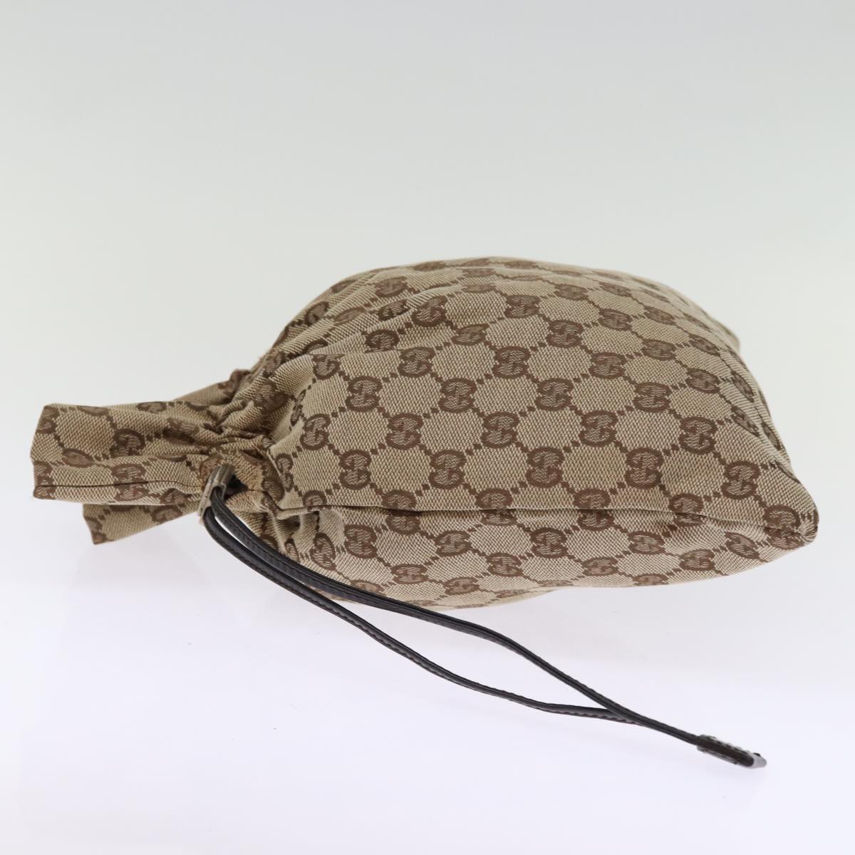 GUCCI GG Canvas Drawstring Pouch Beige Auth 75149