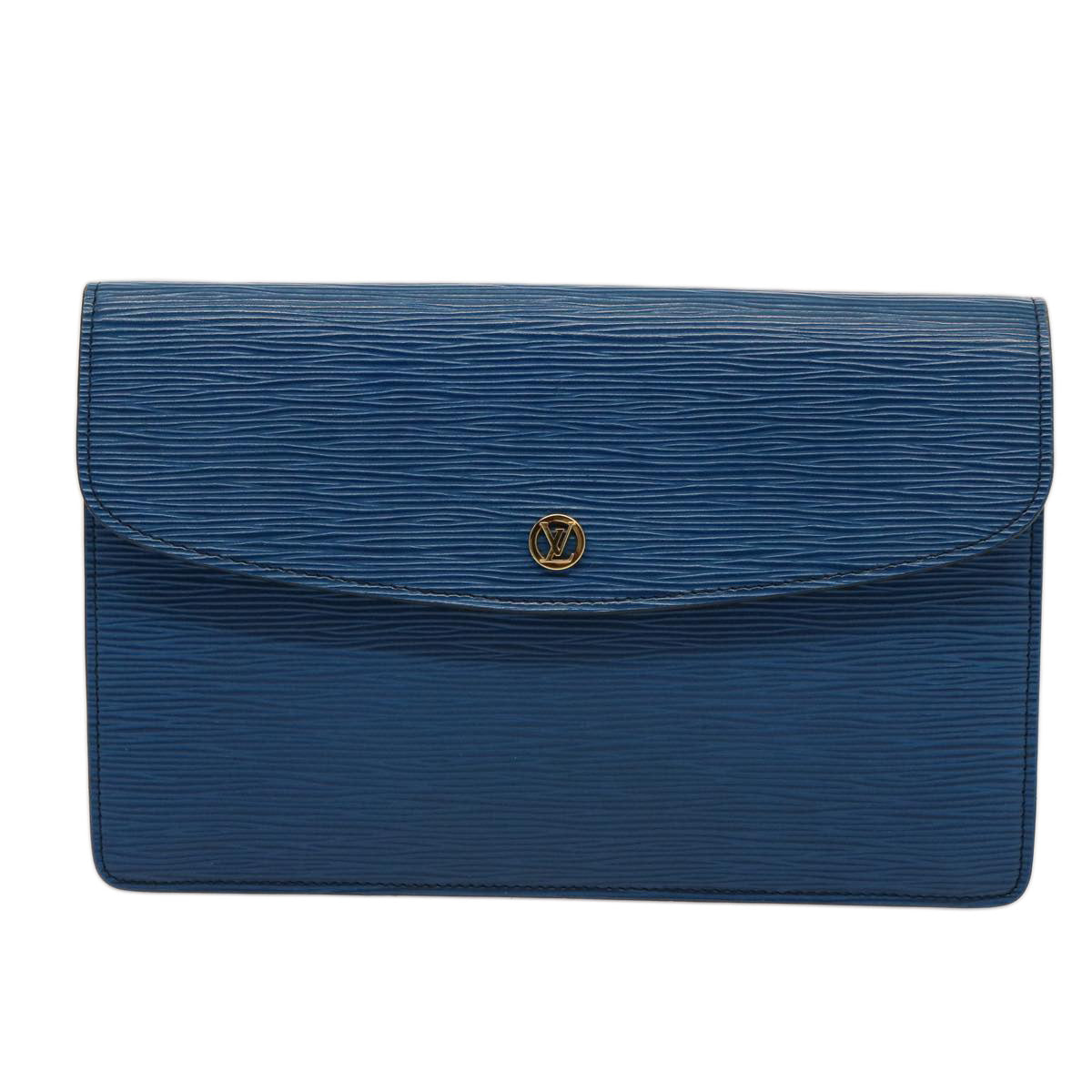 LOUIS VUITTON Epi Montaigne 27 Clutch Bag Blue M52655 LV Auth 75166