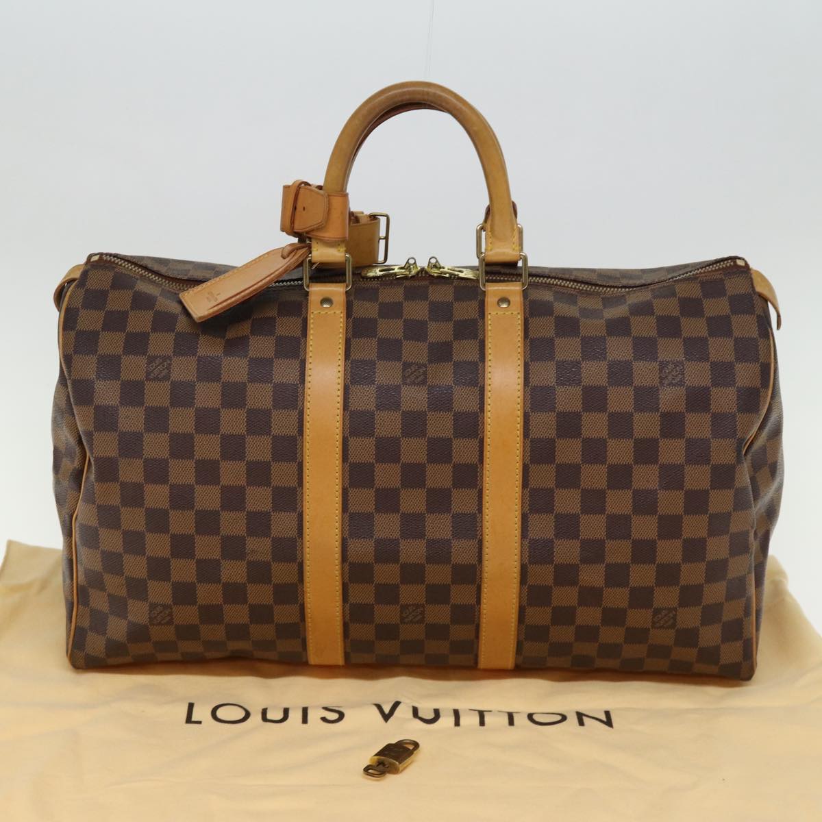 LOUIS VUITTON Damier Ebene Keepall 45 Boston Bag LV Auth 75198A