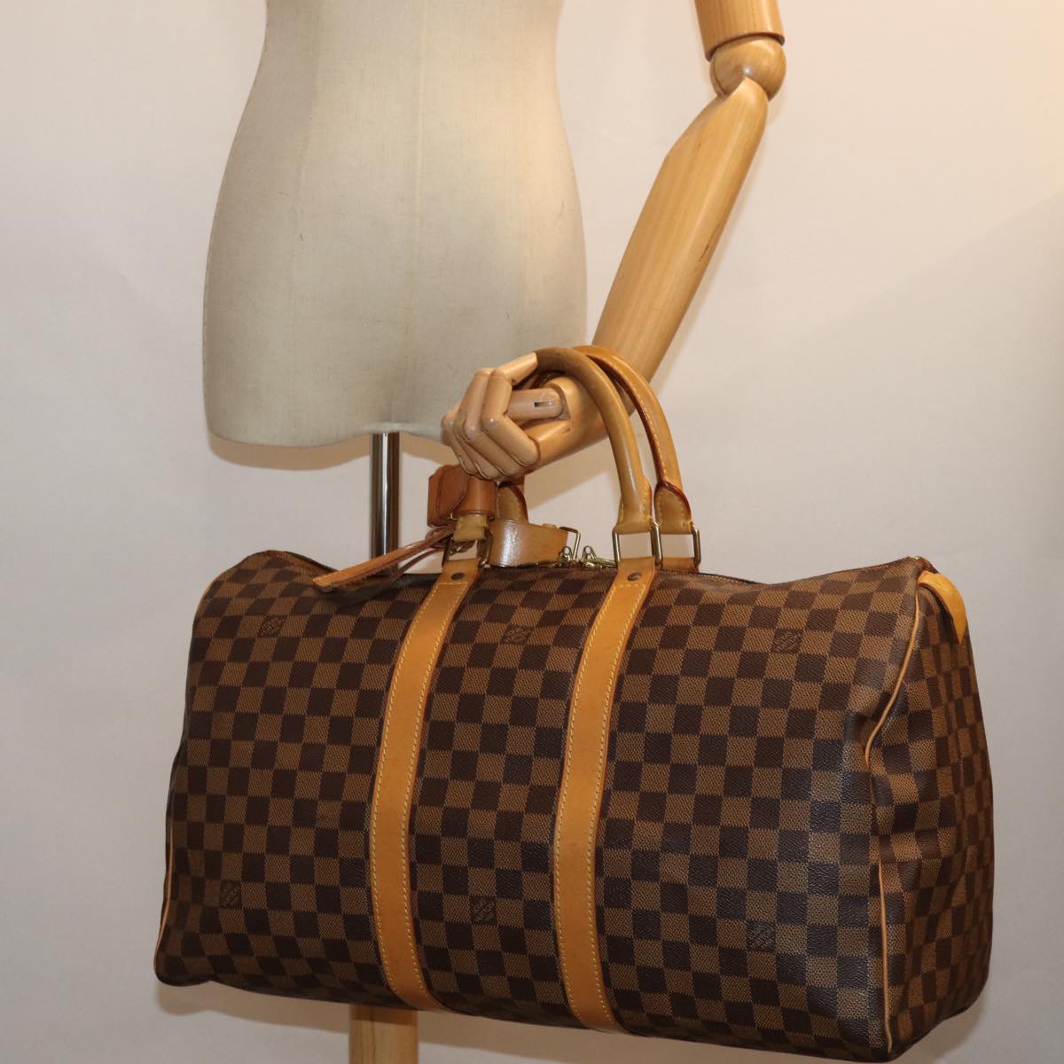 LOUIS VUITTON Damier Ebene Keepall 45 Boston Bag LV Auth 75198A