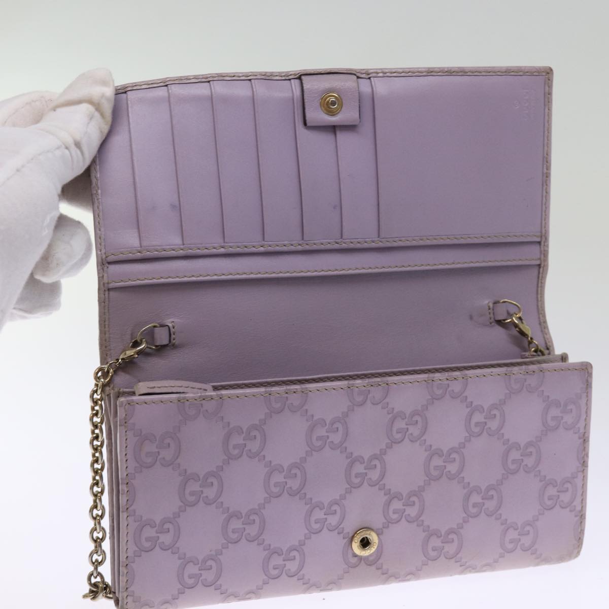 GUCCI GG Canvas Guccissima Shoulder Long Wallet Purple 170426 Auth 75212