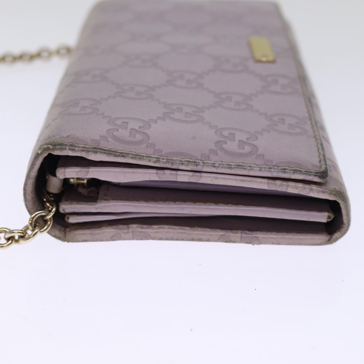 GUCCI GG Canvas Guccissima Shoulder Long Wallet Purple 170426 Auth 75212