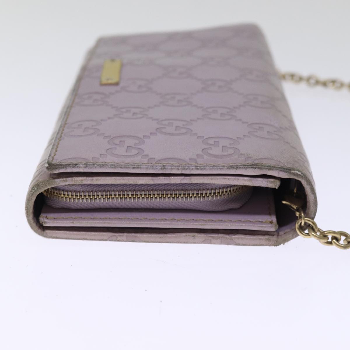 GUCCI GG Canvas Guccissima Shoulder Long Wallet Purple 170426 Auth 75212