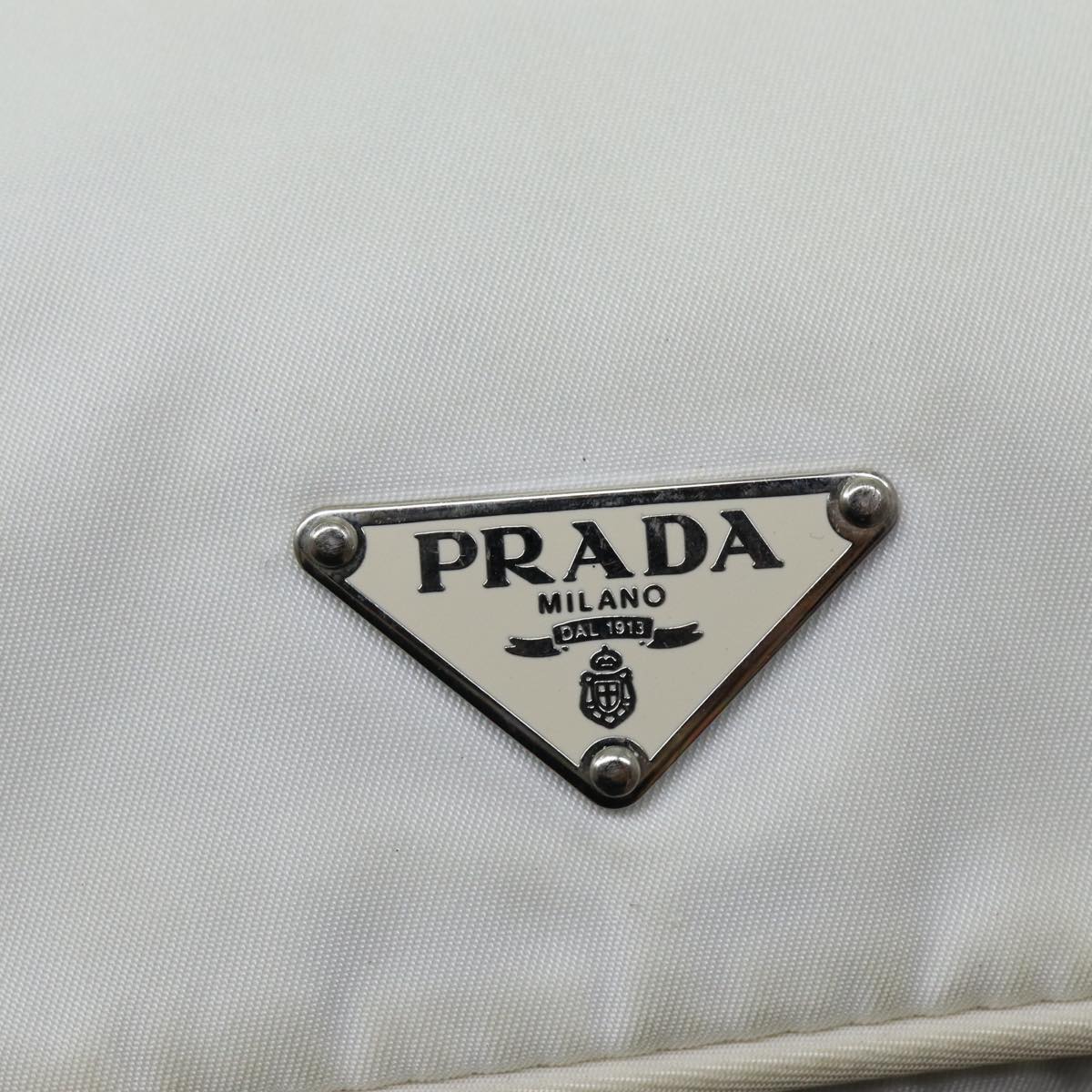 PRADA Shoulder Bag Nylon Leather White Black Auth 75215