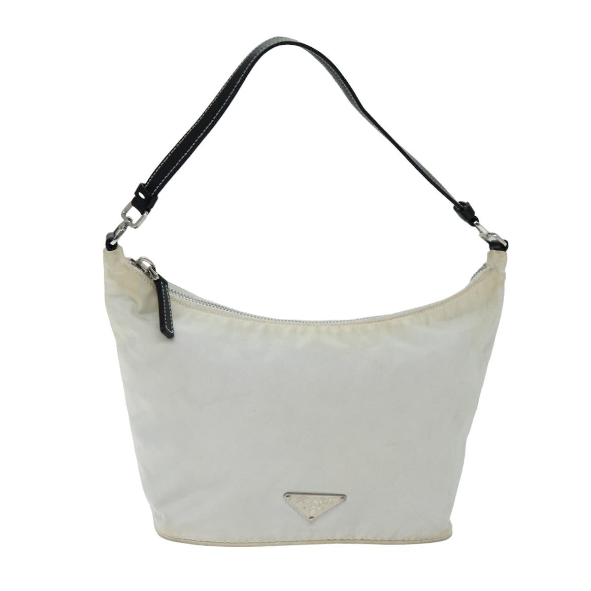 PRADA Shoulder Bag Nylon Leather White Black Auth 75215