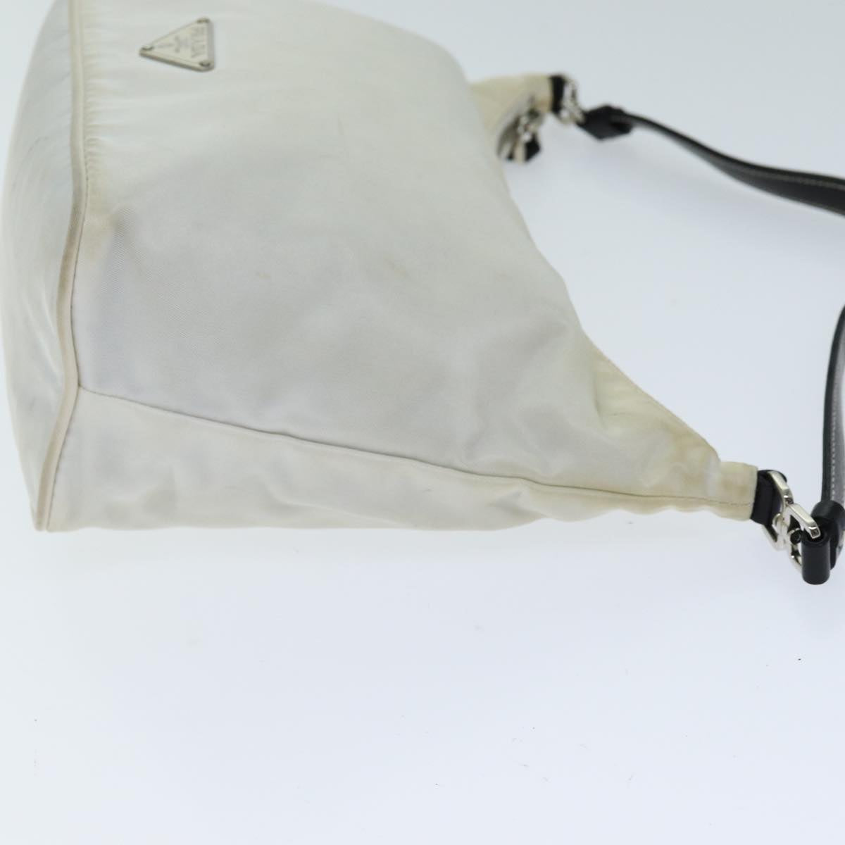 PRADA Shoulder Bag Nylon Leather White Black Auth 75215