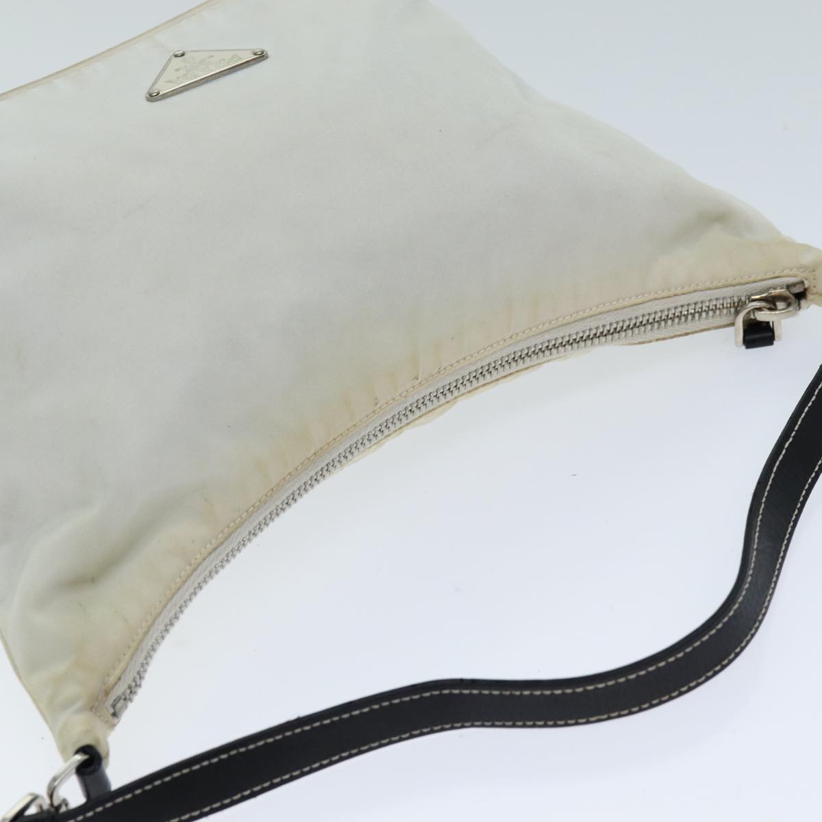 PRADA Shoulder Bag Nylon Leather White Black Auth 75215