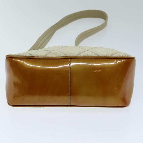 PRADA Shoulder Bag Nylon Enamel Beige Brown Auth 75216