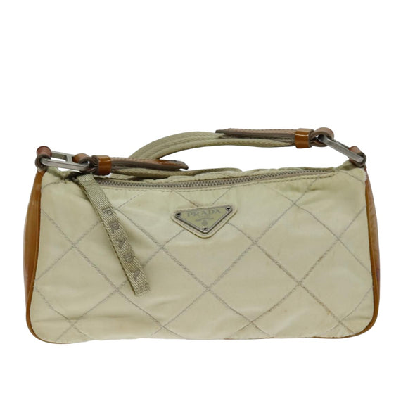 PRADA Shoulder Bag Nylon Enamel Beige Brown Auth 75216