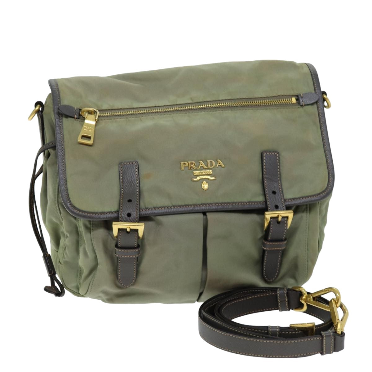 PRADA Shoulder Bag Nylon Khaki Auth 75220