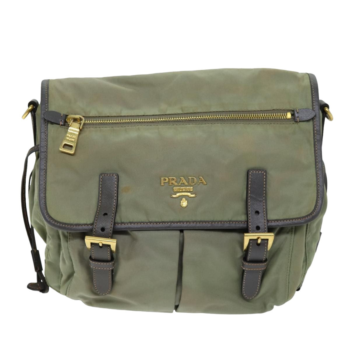 PRADA Shoulder Bag Nylon Khaki Auth 75220