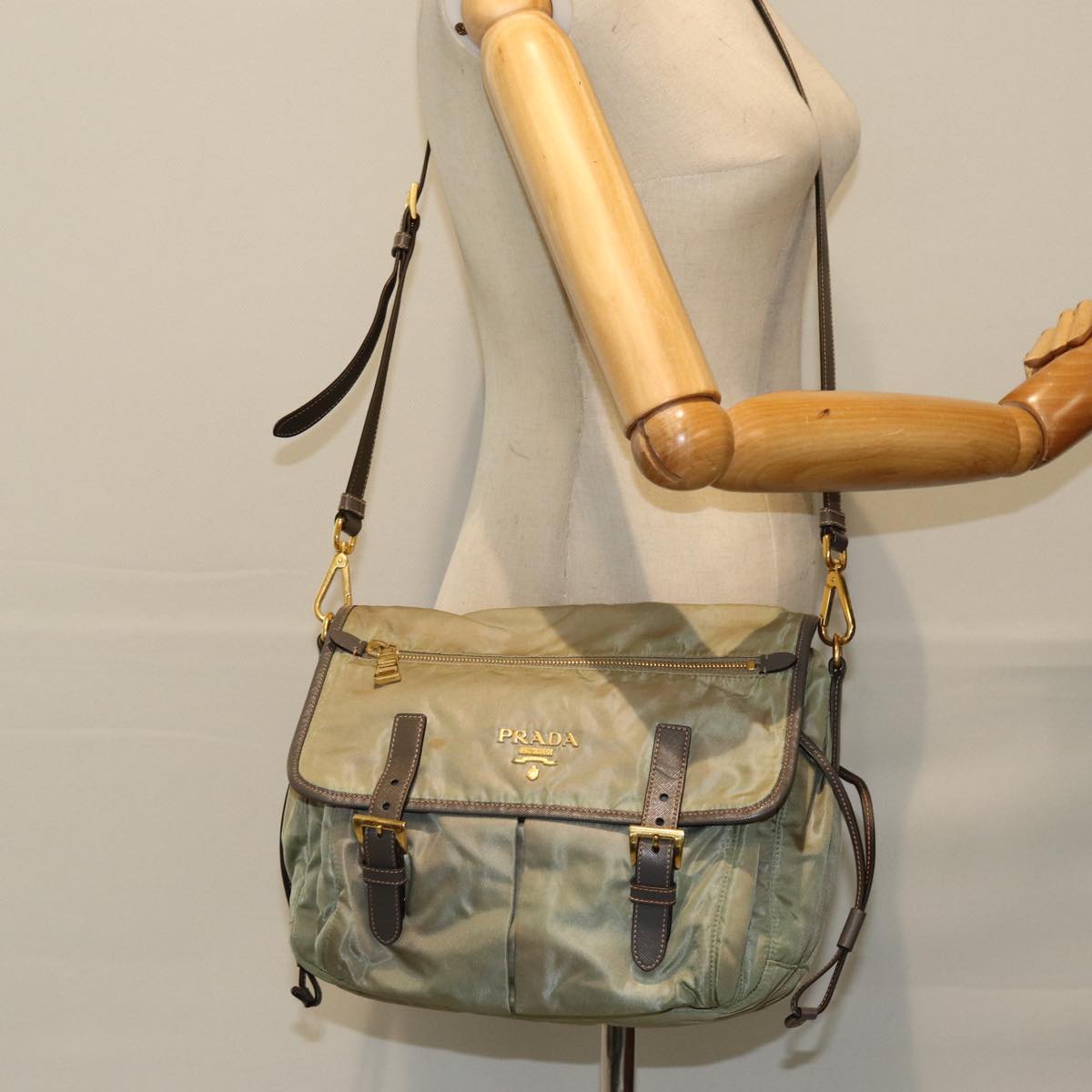 PRADA Shoulder Bag Nylon Khaki Auth 75220