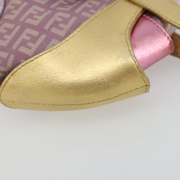 FENDI Zucchino Canvas Shoulder Bag Pink Gold Auth 75222