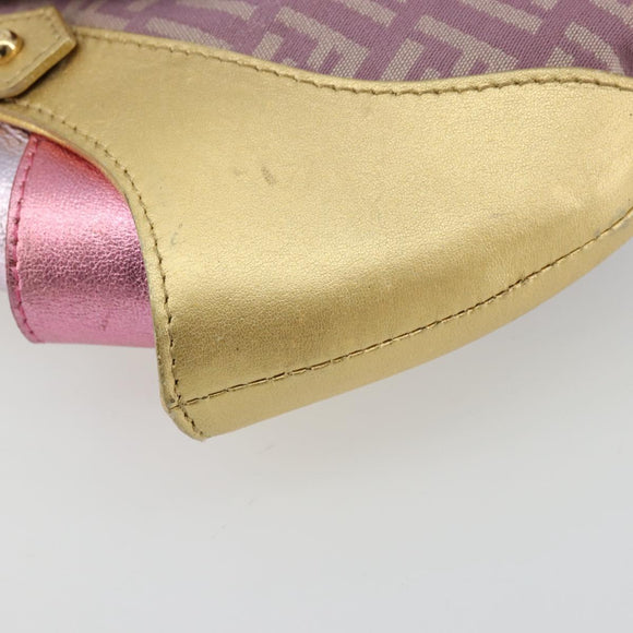 FENDI Zucchino Canvas Shoulder Bag Pink Gold Auth 75222
