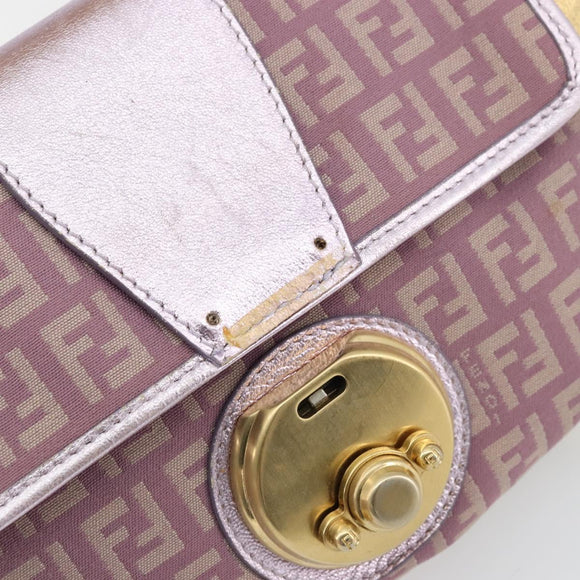 FENDI Zucchino Canvas Shoulder Bag Pink Gold Auth 75222