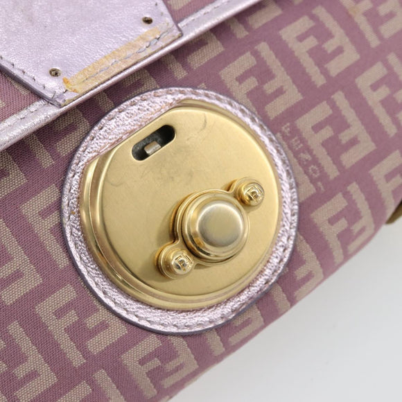 FENDI Zucchino Canvas Shoulder Bag Pink Gold Auth 75222