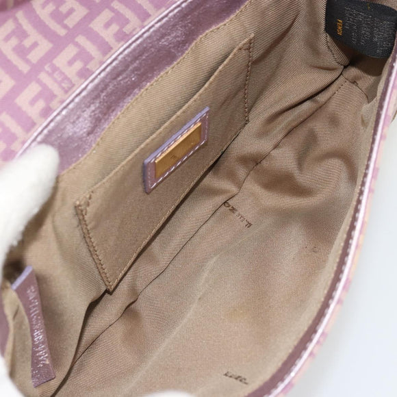 FENDI Zucchino Canvas Shoulder Bag Pink Gold Auth 75222