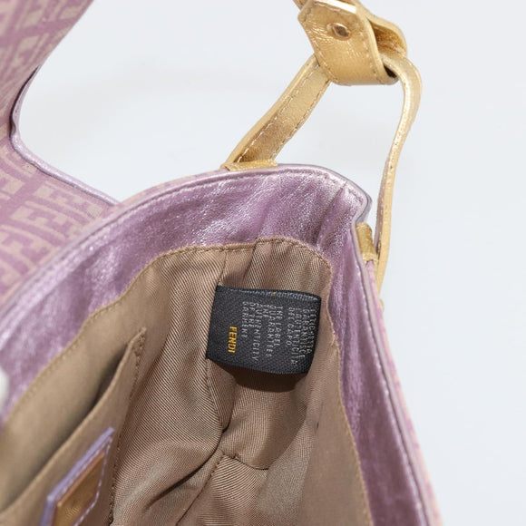 FENDI Zucchino Canvas Shoulder Bag Pink Gold Auth 75222