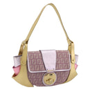 FENDI Zucchino Canvas Shoulder Bag Pink Gold Auth 75222-1