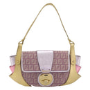 FENDI Zucchino Canvas Shoulder Bag Pink Gold Auth 75222-13