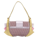 FENDI Zucchino Canvas Shoulder Bag Pink Gold Auth 75222-2