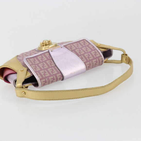 FENDI Zucchino Canvas Shoulder Bag Pink Gold Auth 75222