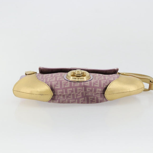 FENDI Zucchino Canvas Shoulder Bag Pink Gold Auth 75222