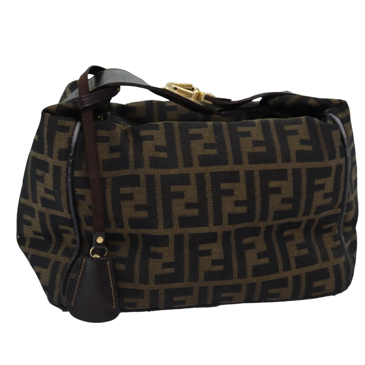 FENDI Zucca Canvas Vanity Cosmetic Pouch Brown Black Auth 75223