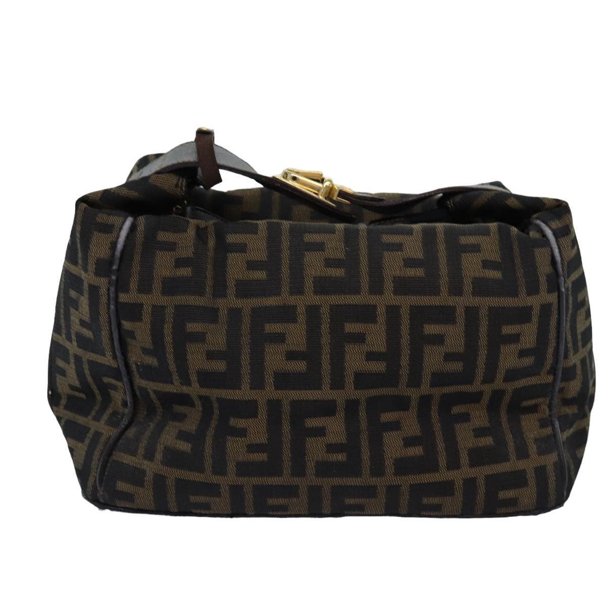 FENDI Zucca Canvas Vanity Cosmetic Pouch Brown Black Auth 75223