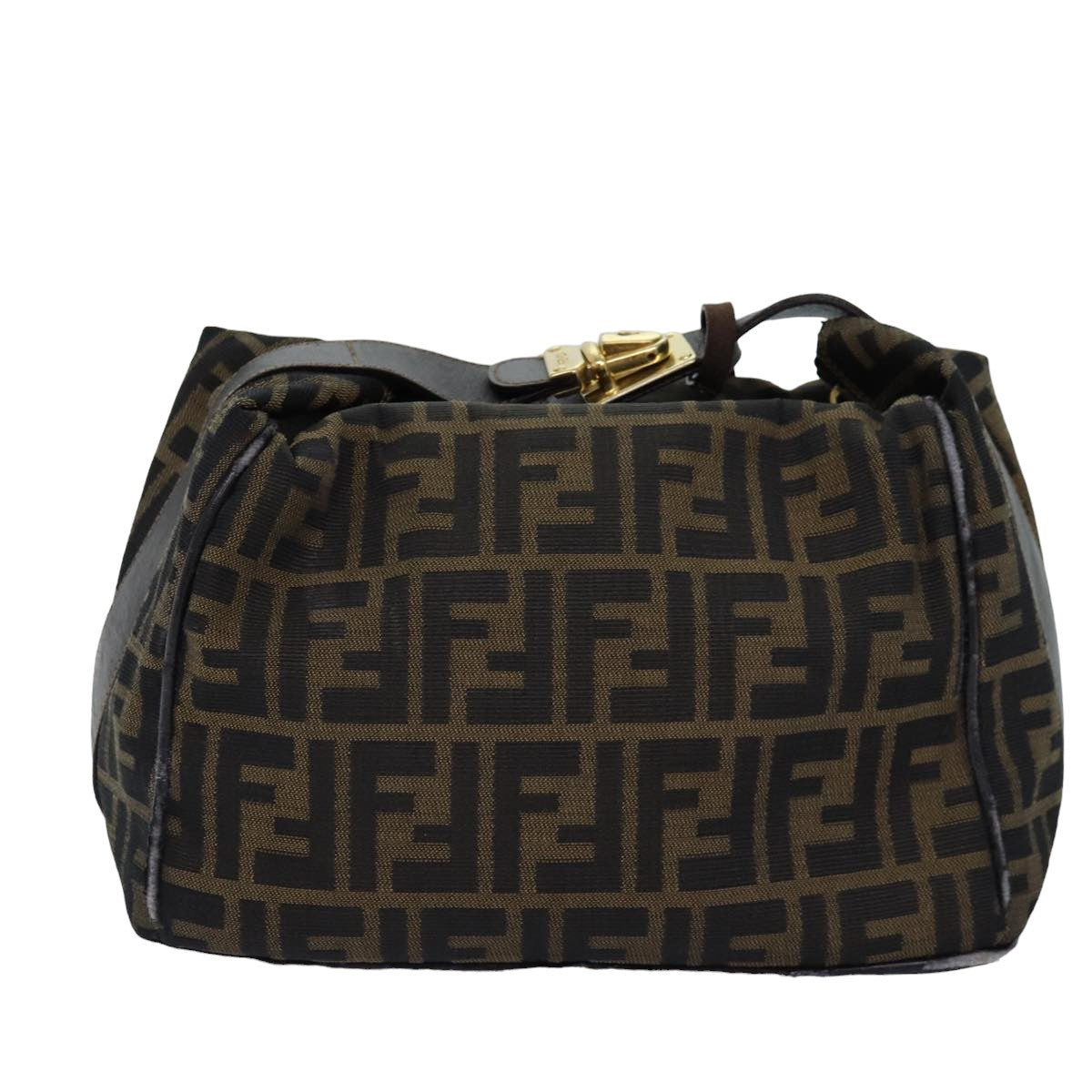 FENDI Zucca Canvas Vanity Cosmetic Pouch Brown Black Auth 75223