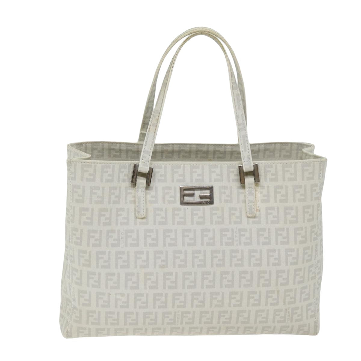 FENDI Zucchino Canvas Hand Bag White Auth 75224