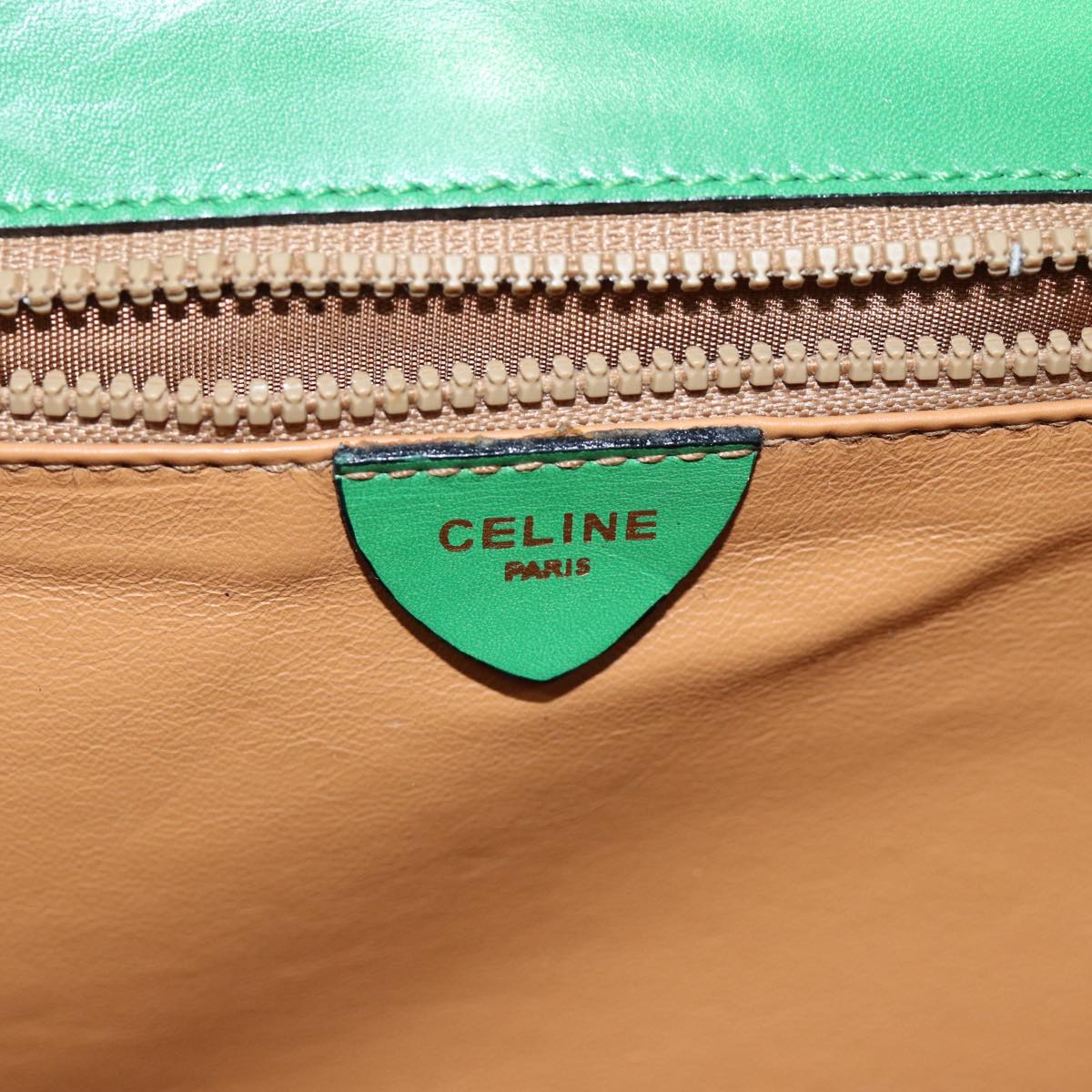 CELINE Shoulder Bag Leather Green Auth 75227A