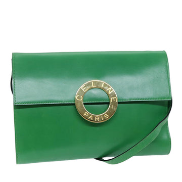 CELINE Shoulder Bag Leather Green Auth 75227AV