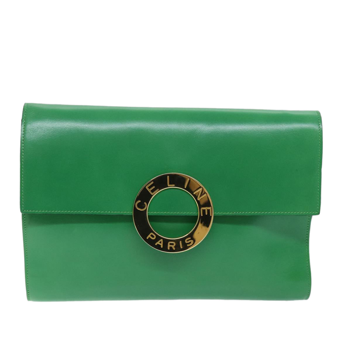 CELINE Shoulder Bag Leather Green Auth 75227A