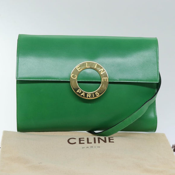 CELINE Shoulder Bag Leather Green Auth 75227AV