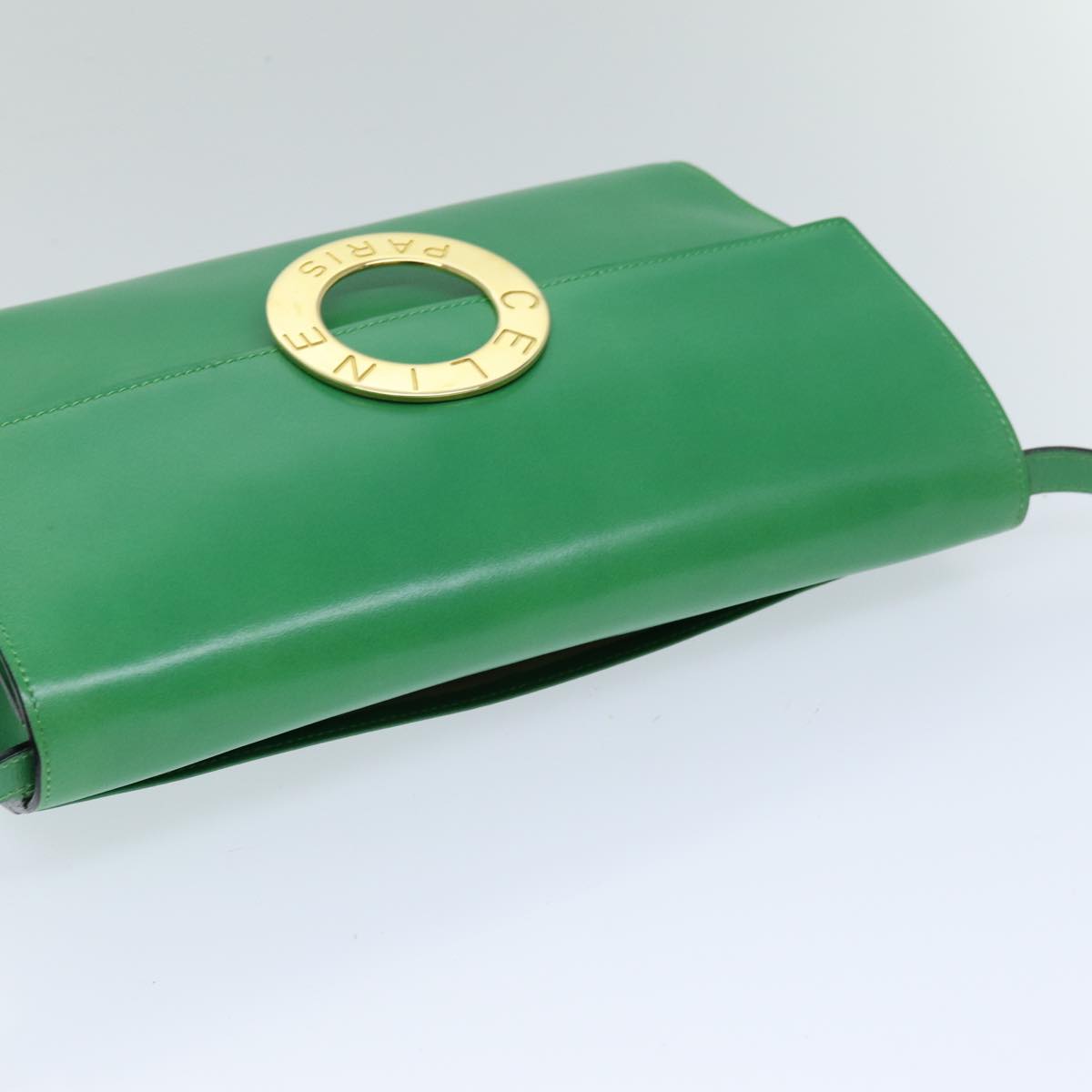 CELINE Shoulder Bag Leather Green Auth 75227A