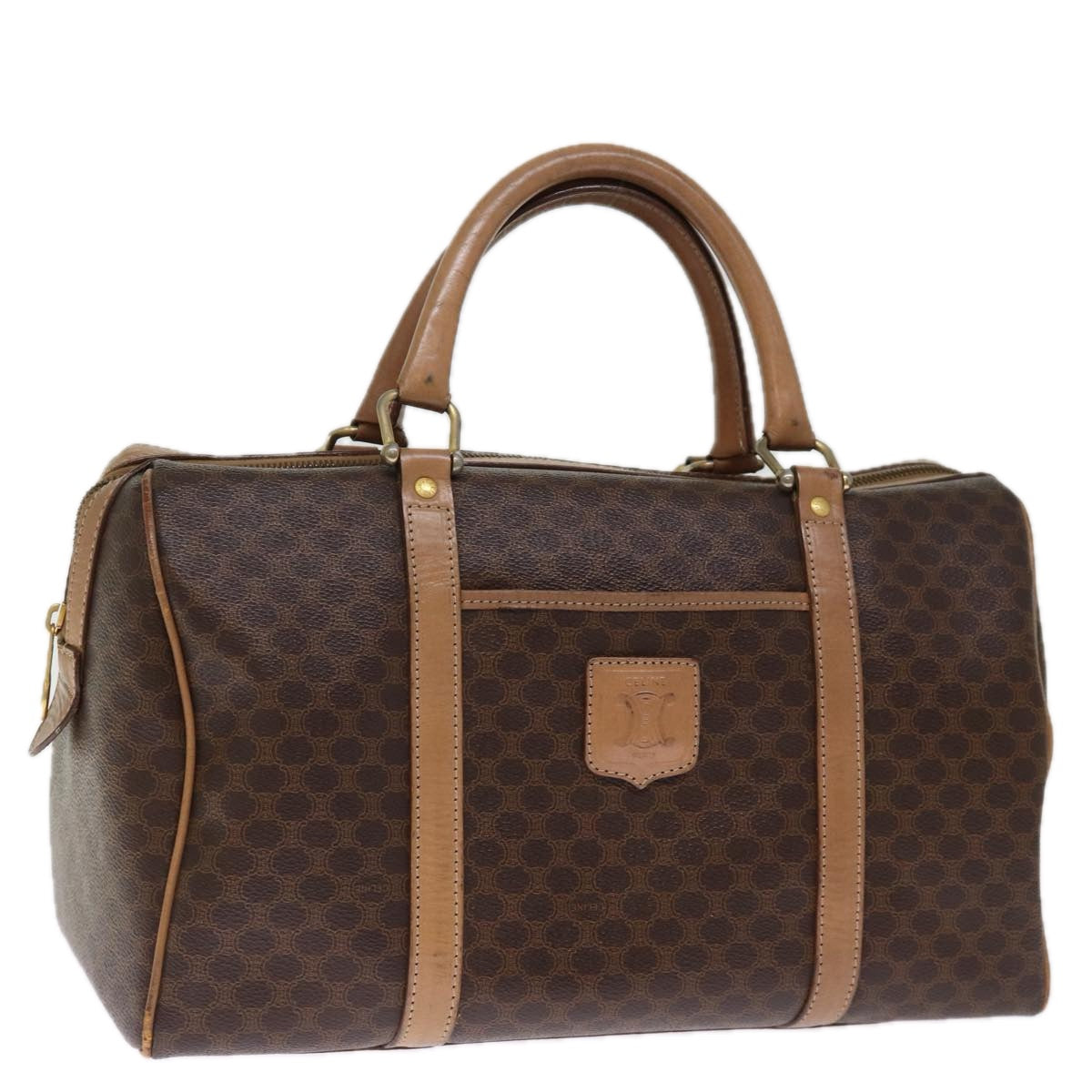 CELINE Macadam Canvas Boston Bag PVC Brown Auth 75235