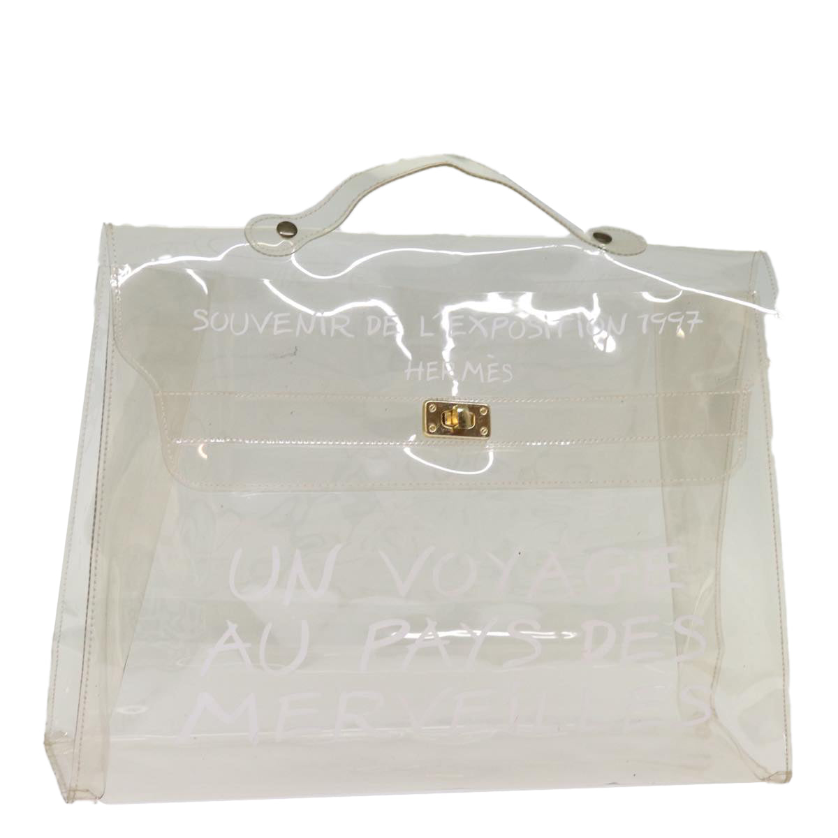 HERMES Vinyl Kelly Hand Bag Vinyl Clear Auth 75238