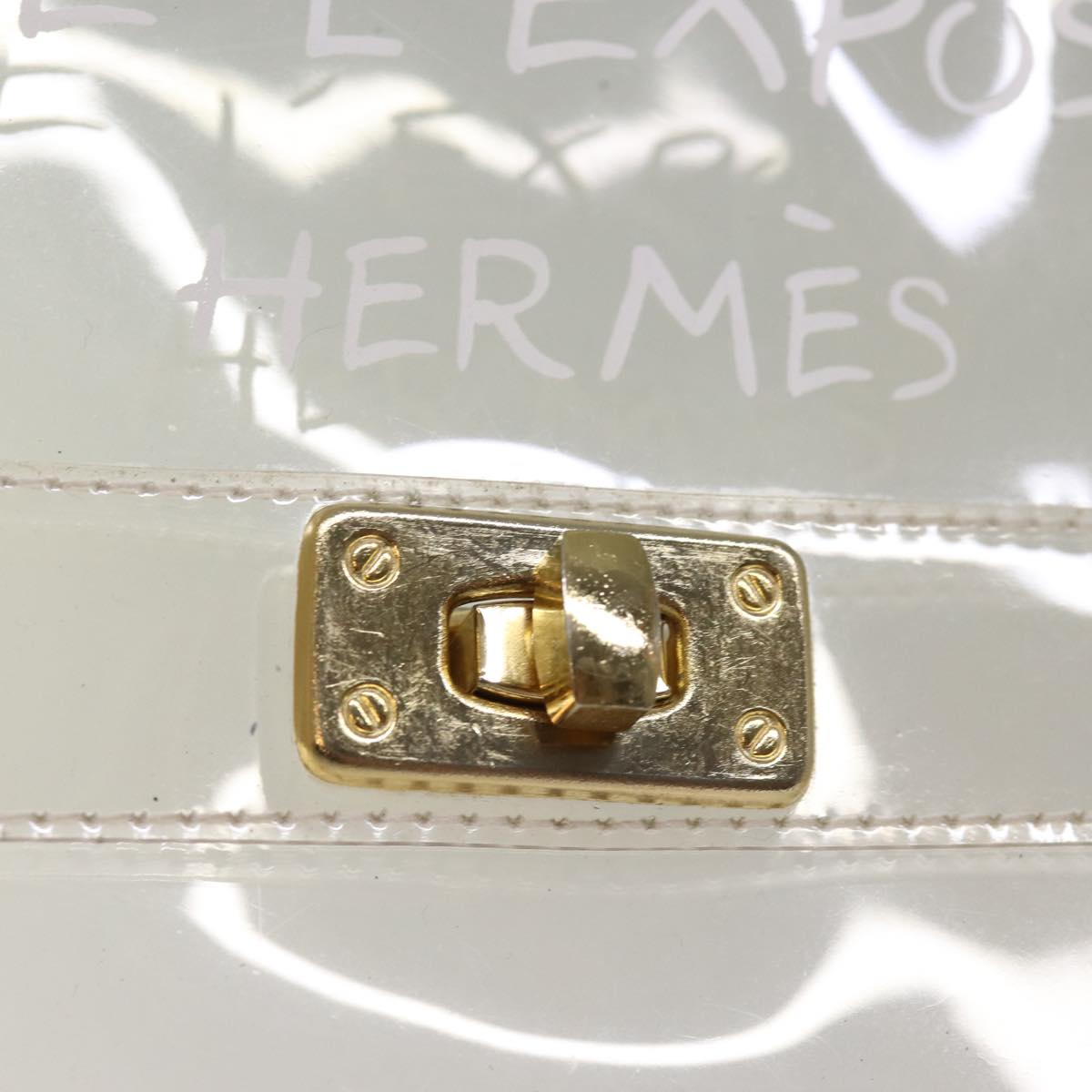 HERMES Vinyl Kelly Hand Bag Vinyl Clear Auth 75238