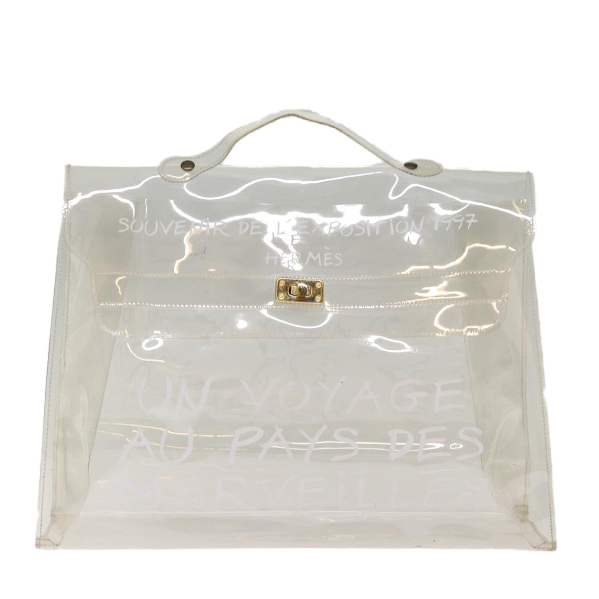 HERMES Vinyl Kelly Hand Bag Vinyl Clear Auth 75238