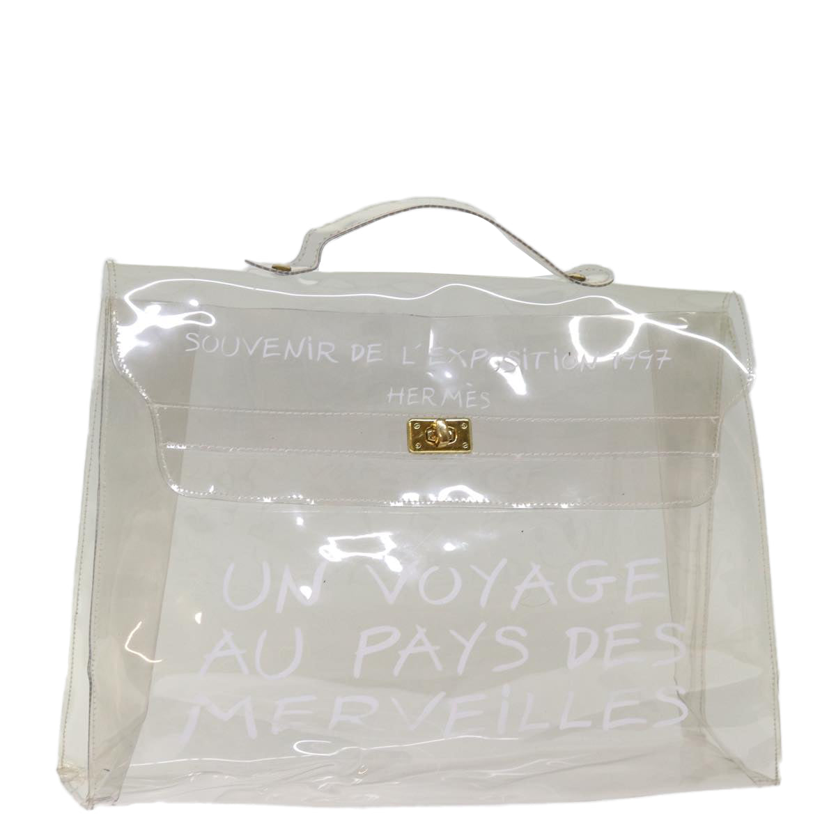 HERMES Vinyl Kelly Hand Bag Vinyl Clear Auth 75239