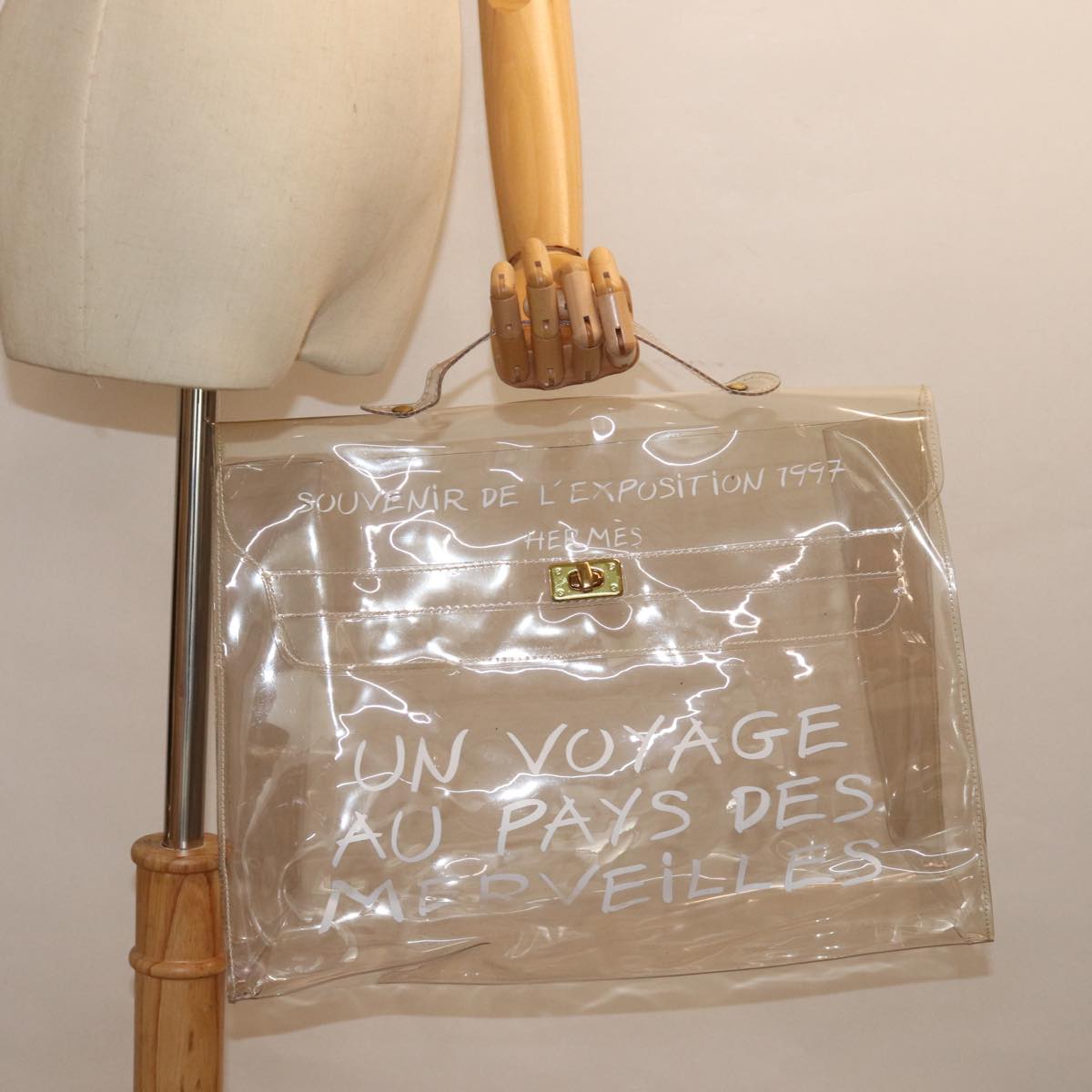 HERMES Vinyl Kelly Hand Bag Vinyl Clear Auth 75239