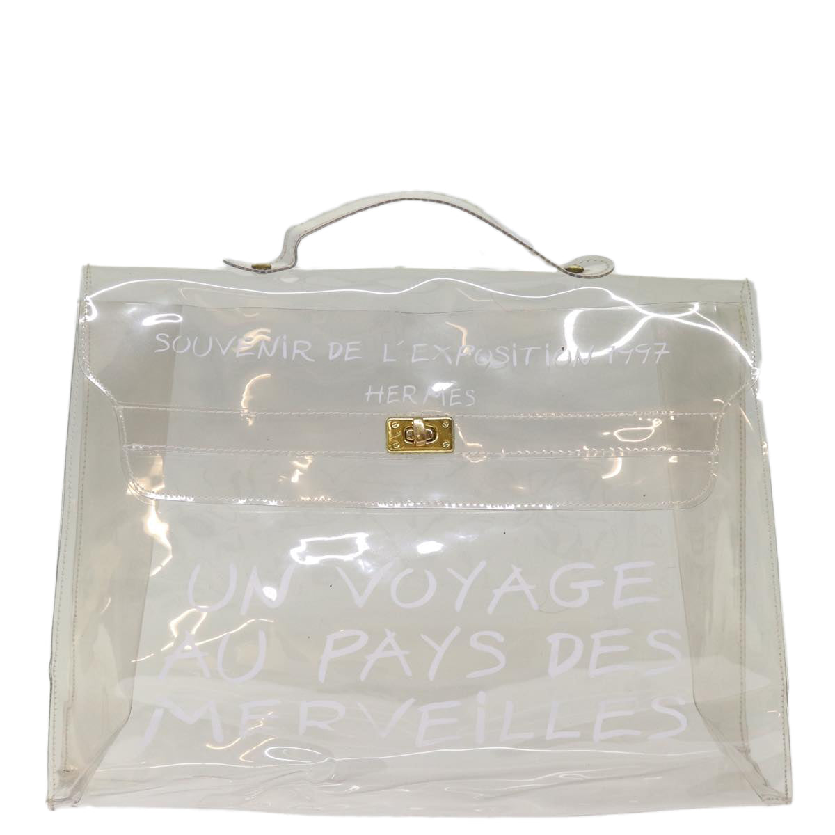 HERMES Vinyl Kelly Hand Bag Vinyl Clear Auth 75239