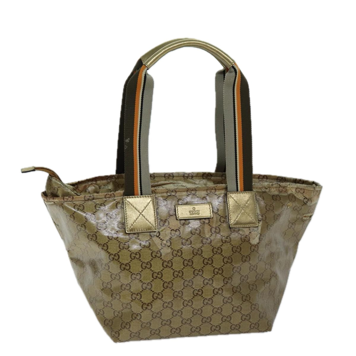 GUCCI GG Crystal Tote Bag Gold Gray Brown 131230 Auth 75308