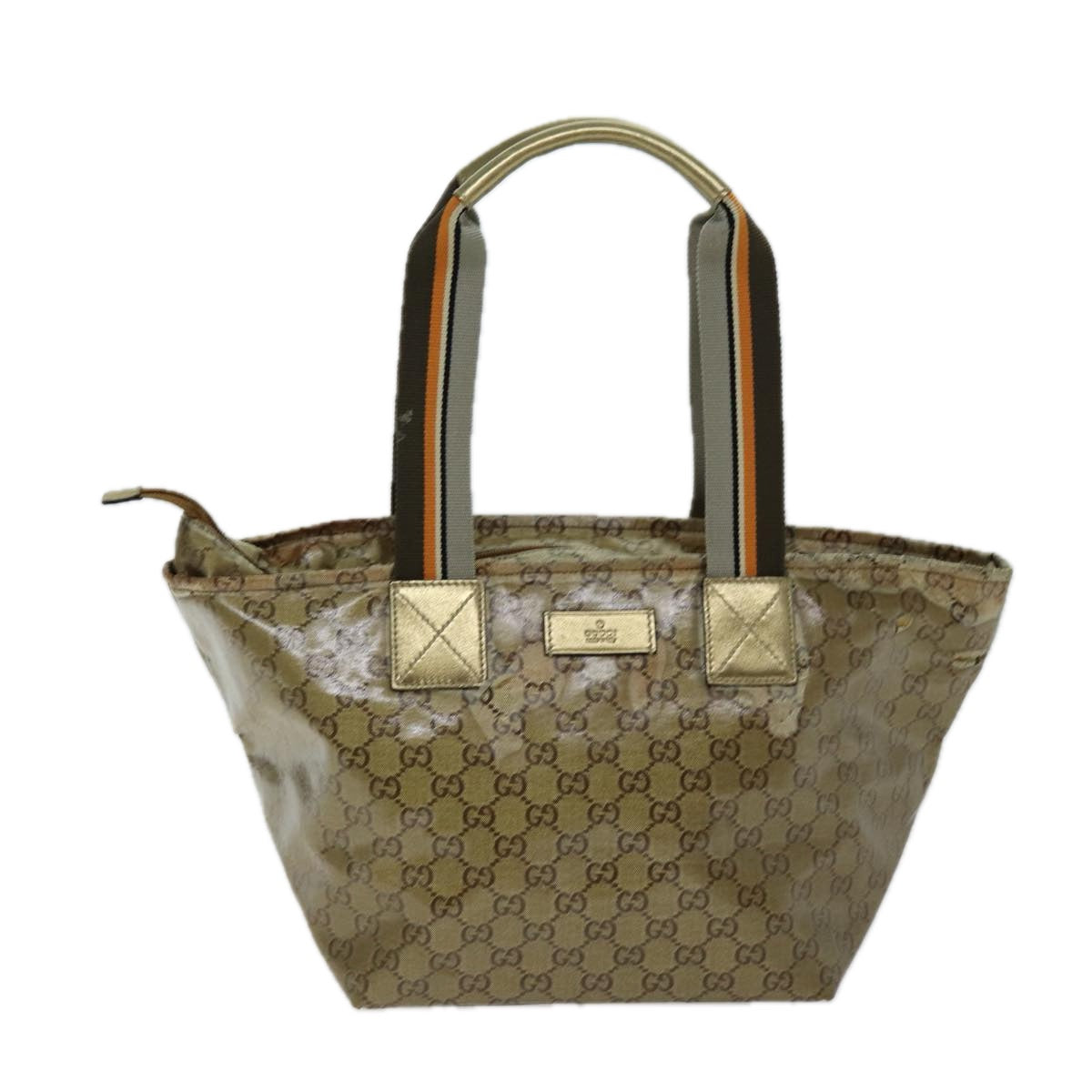GUCCI GG Crystal Tote Bag Gold Gray Brown 131230 Auth 75308