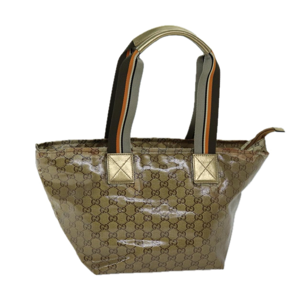 GUCCI GG Crystal Tote Bag Gold Gray Brown 131230 Auth 75308 - 0