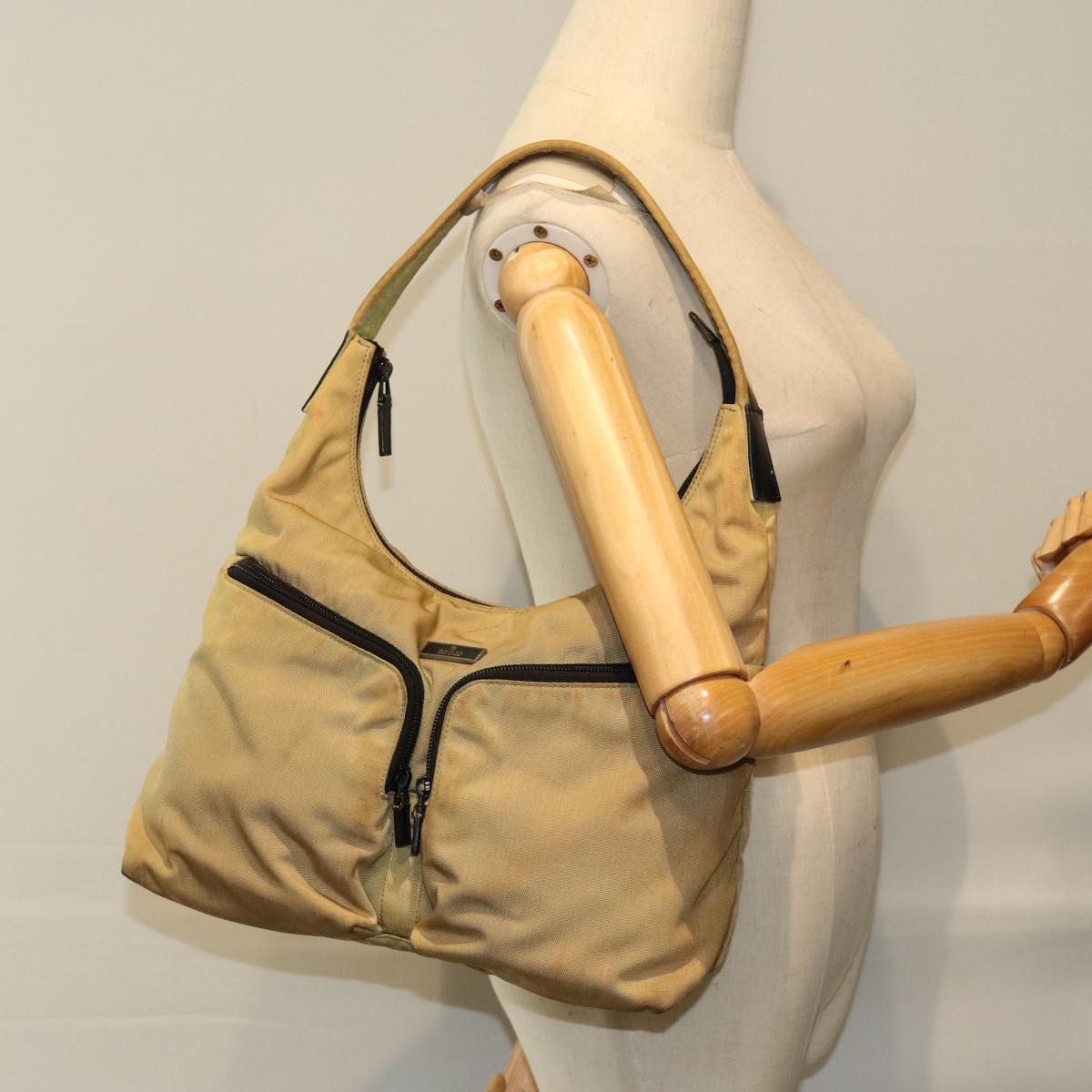 GUCCI Tote Bag Nylon Beige 001 3380 1705 Auth 75311