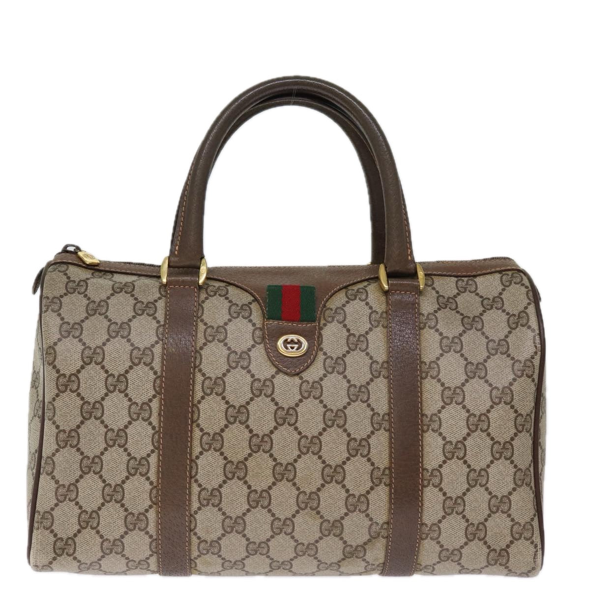 GUCCI GG Supreme Web Sherry Line Boston Bag PVC Beige Red 40 02 007 Auth 75319