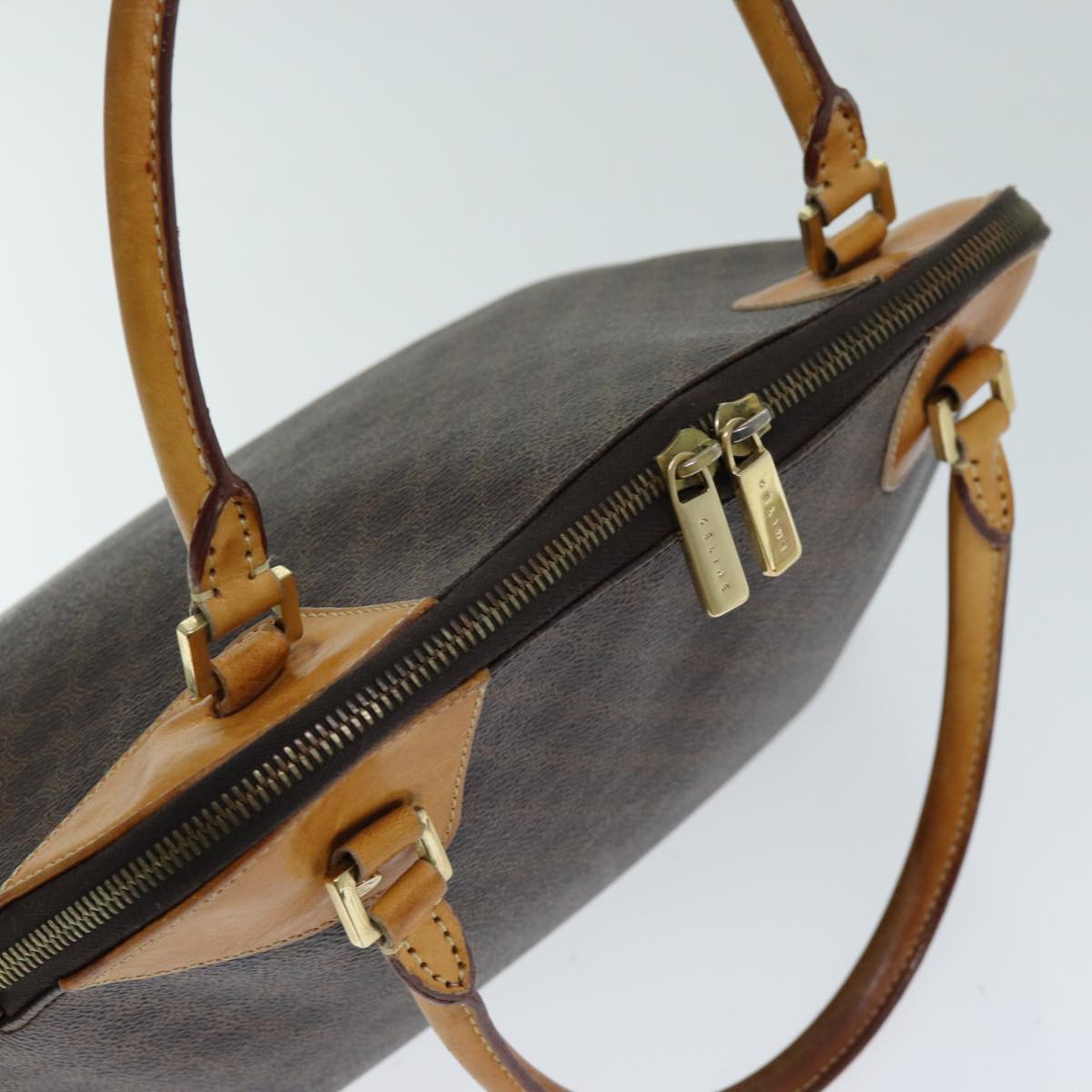 CELINE Macadam Canvas Hand Bag PVC 2way Brown Auth 75326